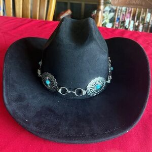 Black Cowboy Hat with Silver. Turquoise trim